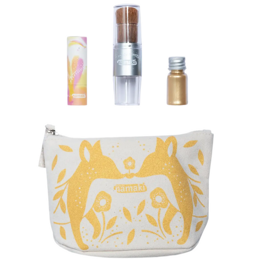 Namaki Estuche Oro Pincel mágico, polvos brillantes y labial