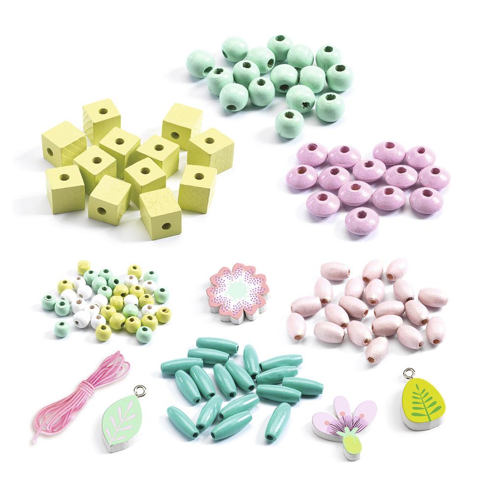 Djeco Perlas de madera flores y hojas