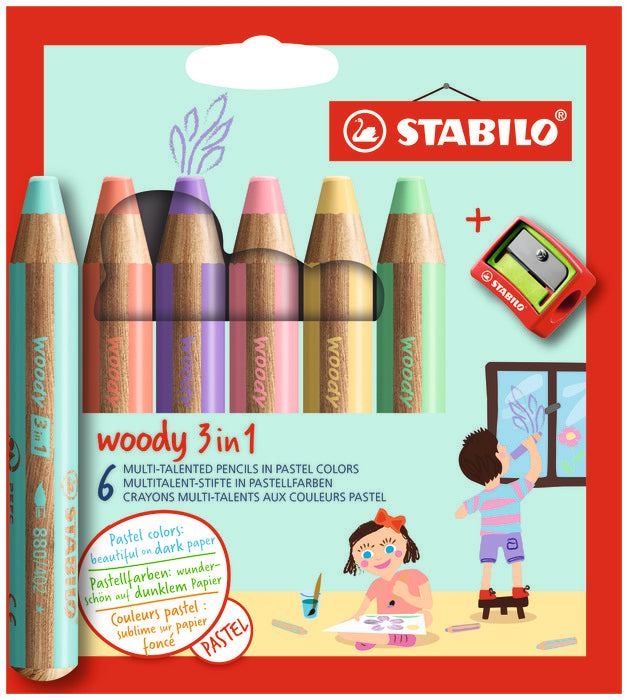 Stabilo Lapices Woody 3 en 1 Estuche 6 colores pastel