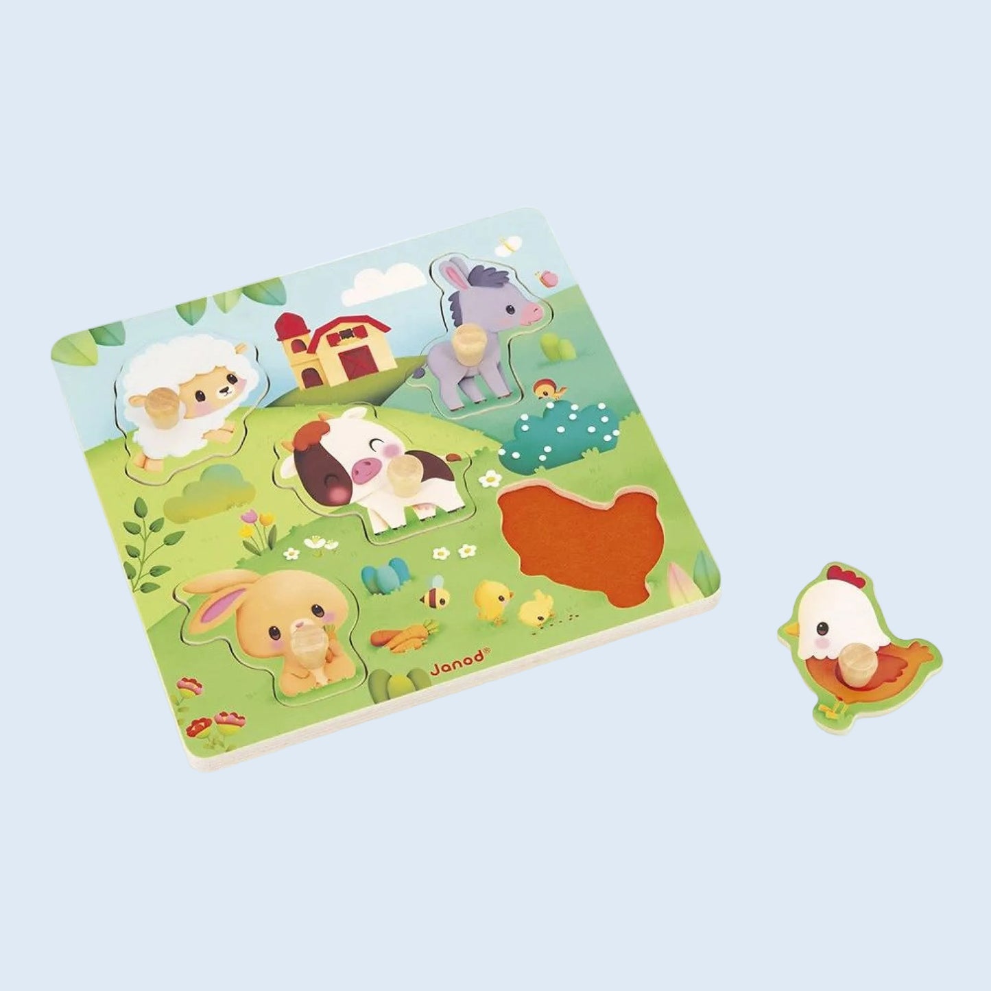 Janod Puzzle táctil 5 piezas encajables La granja