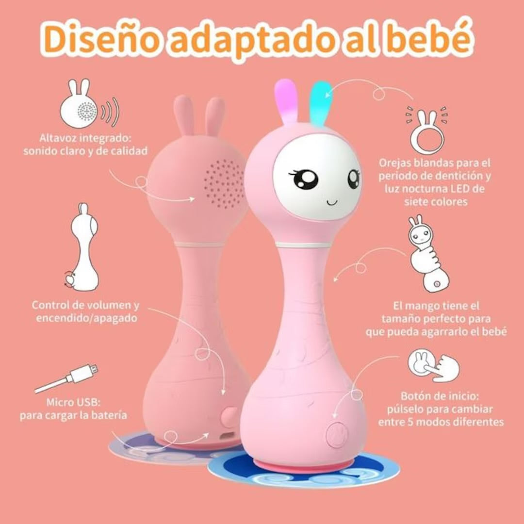 Alilo Smarty Bunny Rosa Sonajero interactivo e inteligente