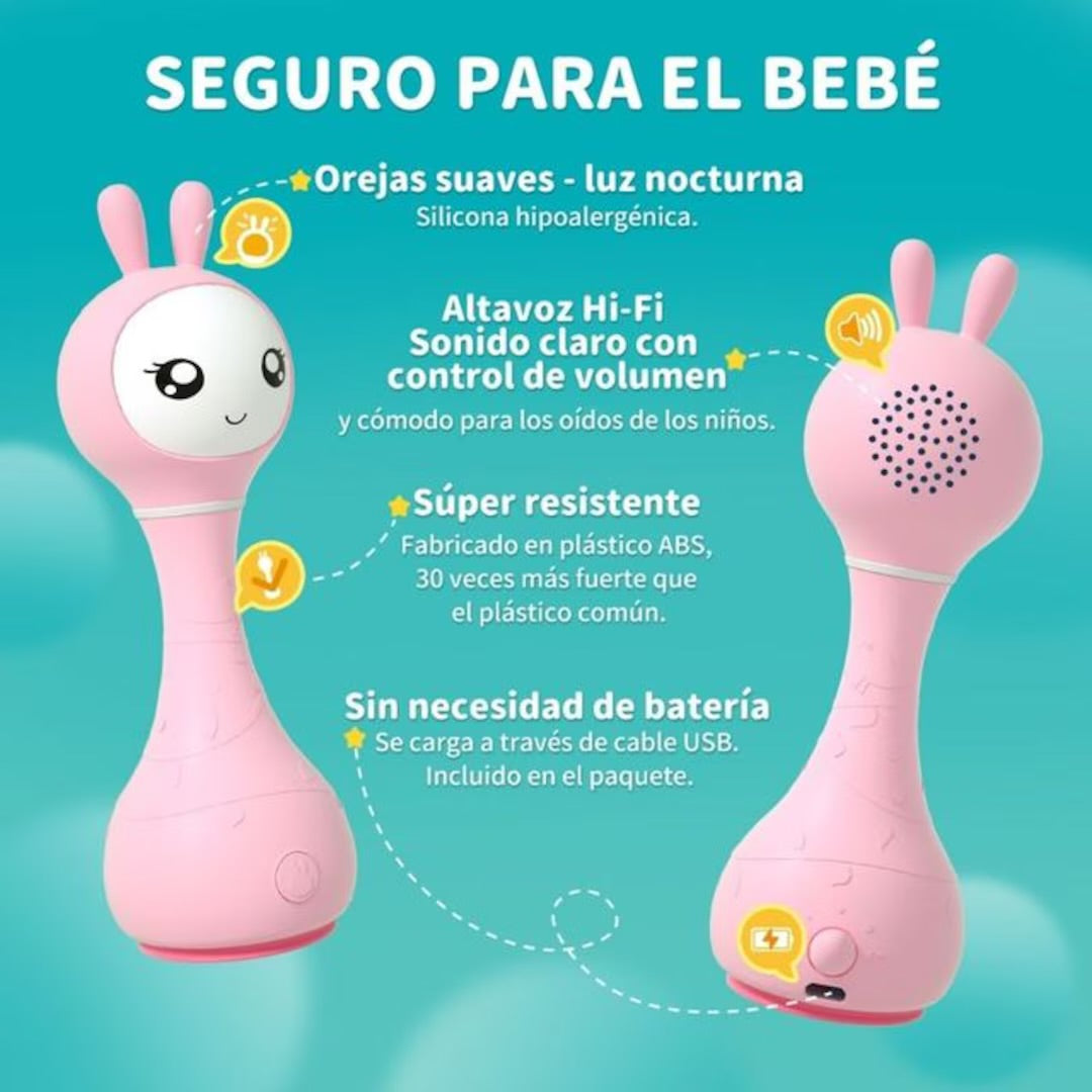 Alilo Smarty Bunny Rosa Sonajero interactivo e inteligente