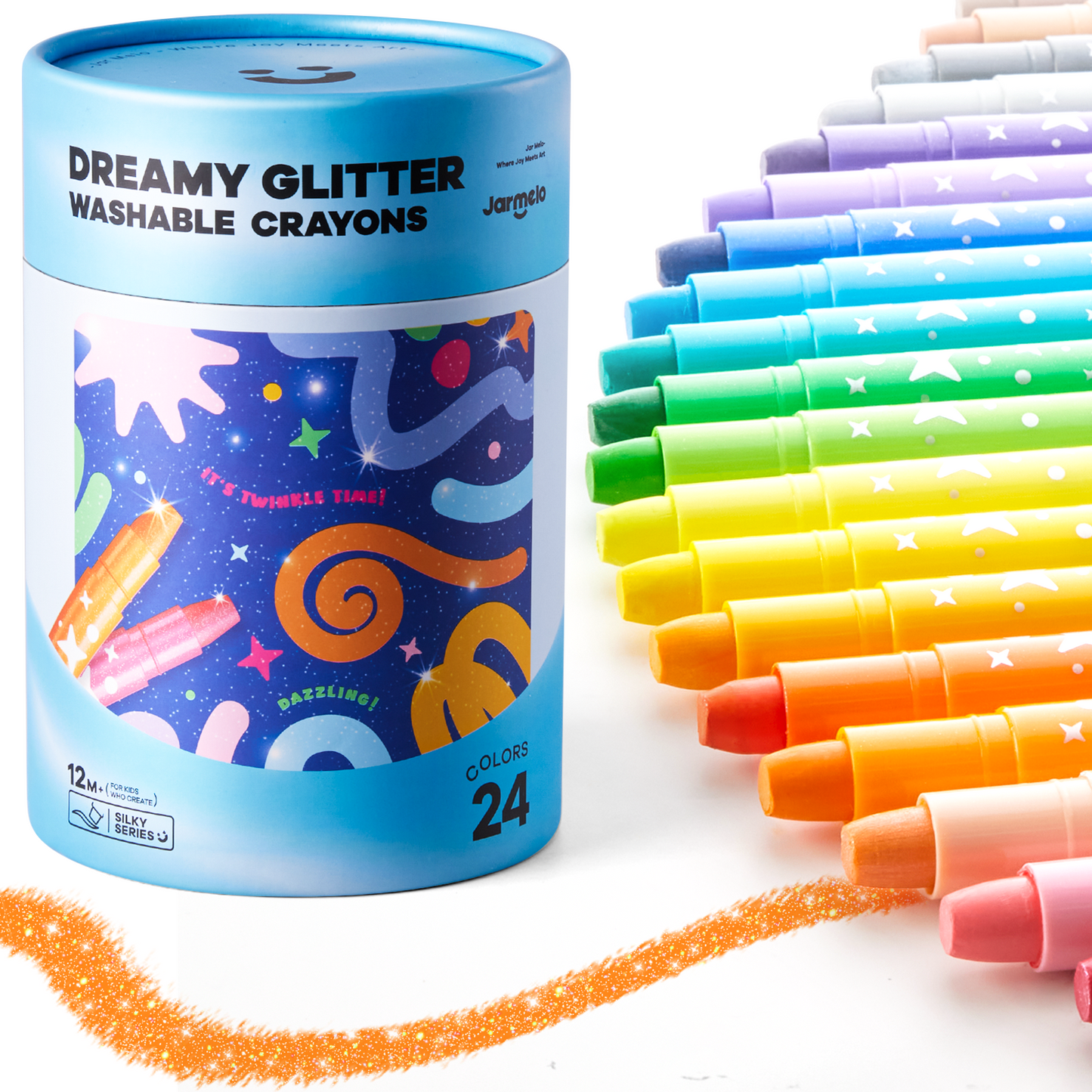 Jar Melo Crayones lavables suaves Glitter 24 colores