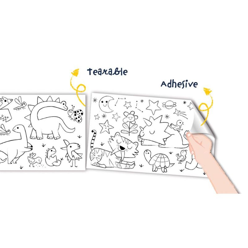 Haku Yoka Kit rollo gigante para colorear y 12 ceras Dinosaurios