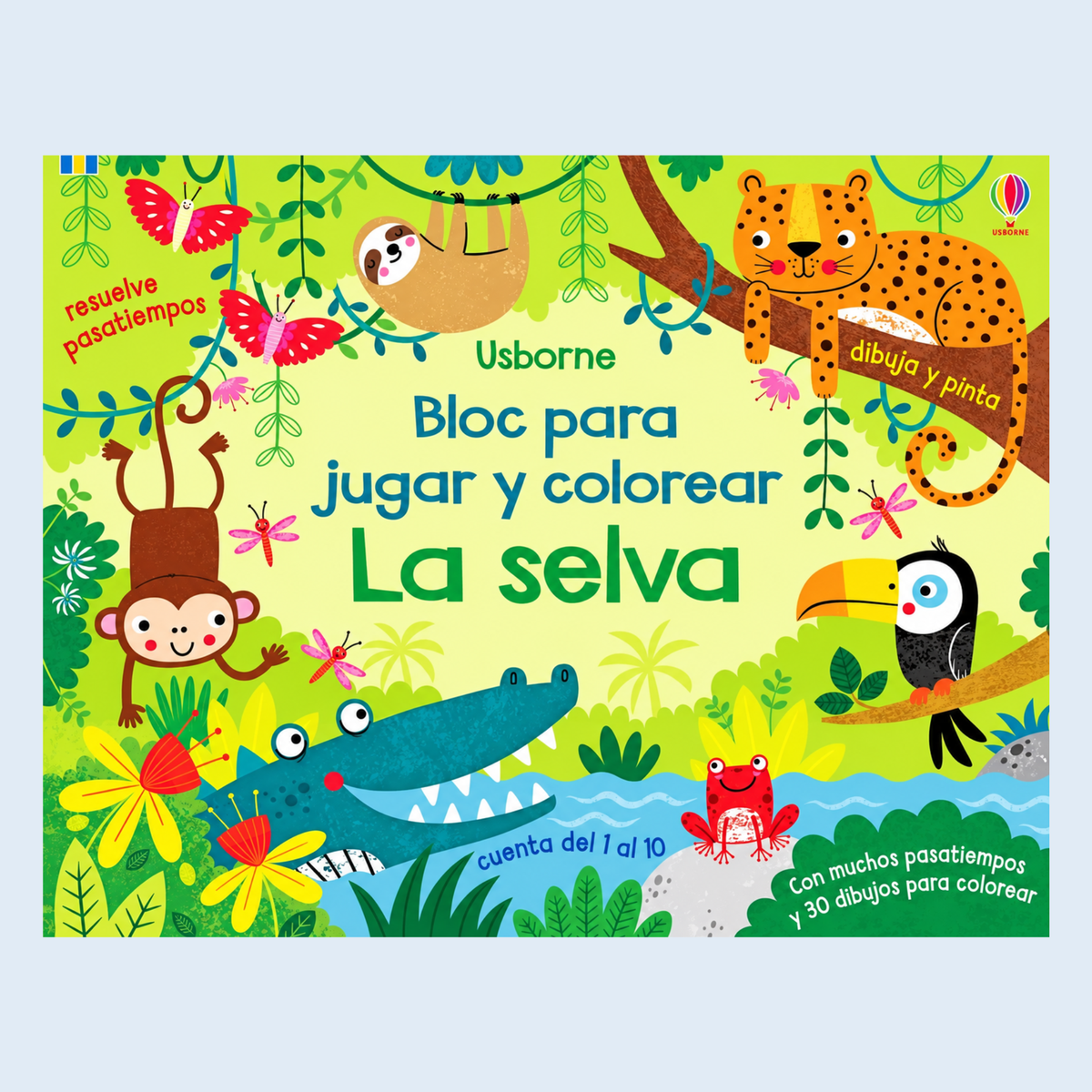 Bloc para jugar y colorear La selva - Usborne.