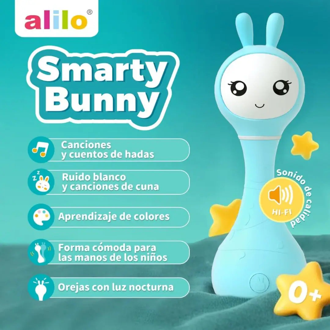 Alilo Smarty Bunny Azul Sonajero Interactivo e inteligente