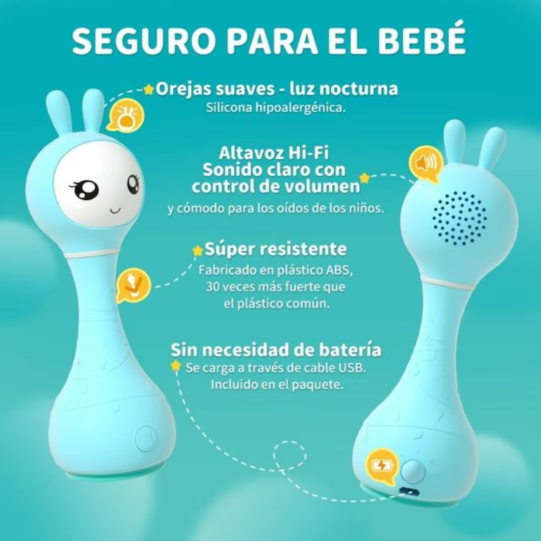 Alilo Smarty Bunny Azul Sonajero Interactivo e inteligente