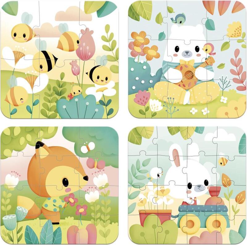 Janod Puzzle evolutivo 4 en 1 Pure Animales