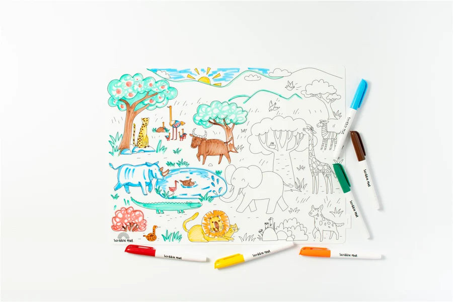 Scribble Mat Mantel de silicona reutilizable para colorear Safari