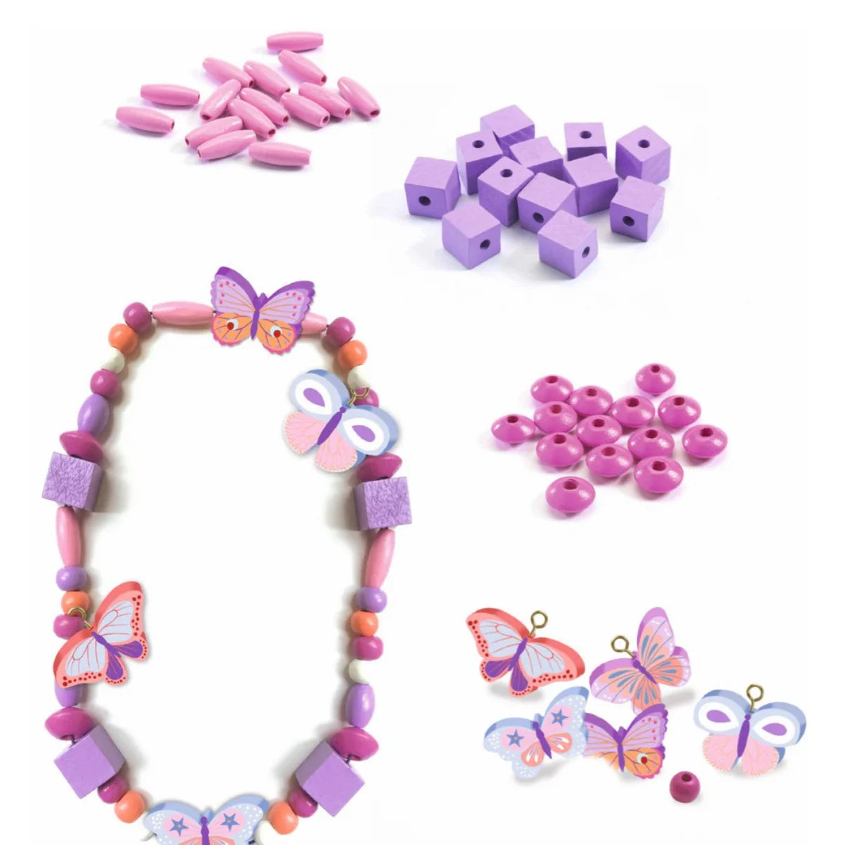 Djeco Perlas de madera mariposas