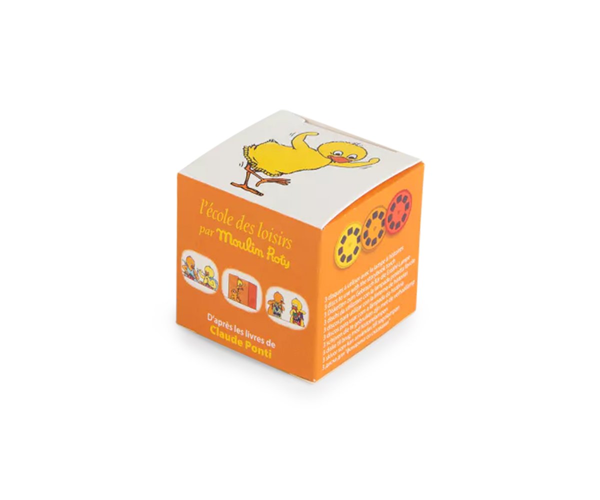 Moulin Roty caja de 3 discos de historias para lámpara “Tromboline y Foulbazar”