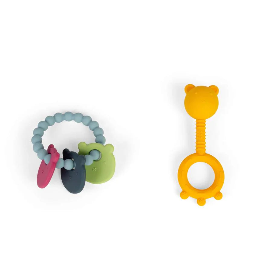 Bigjigs Toys Mordedor y Sonajero de silicona Osito