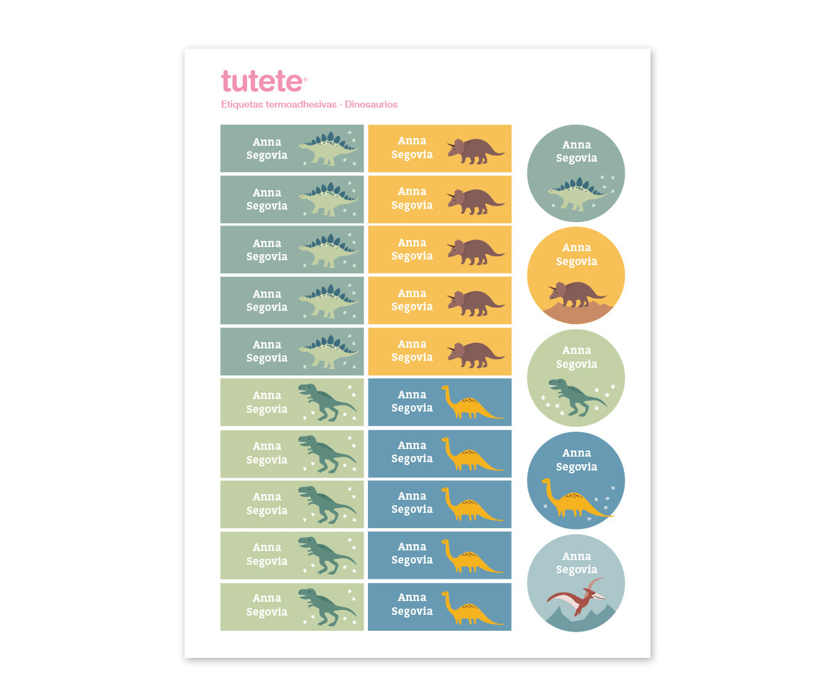 Tutete Etiquetas termoadhesivas personalizadas Dinosaurios