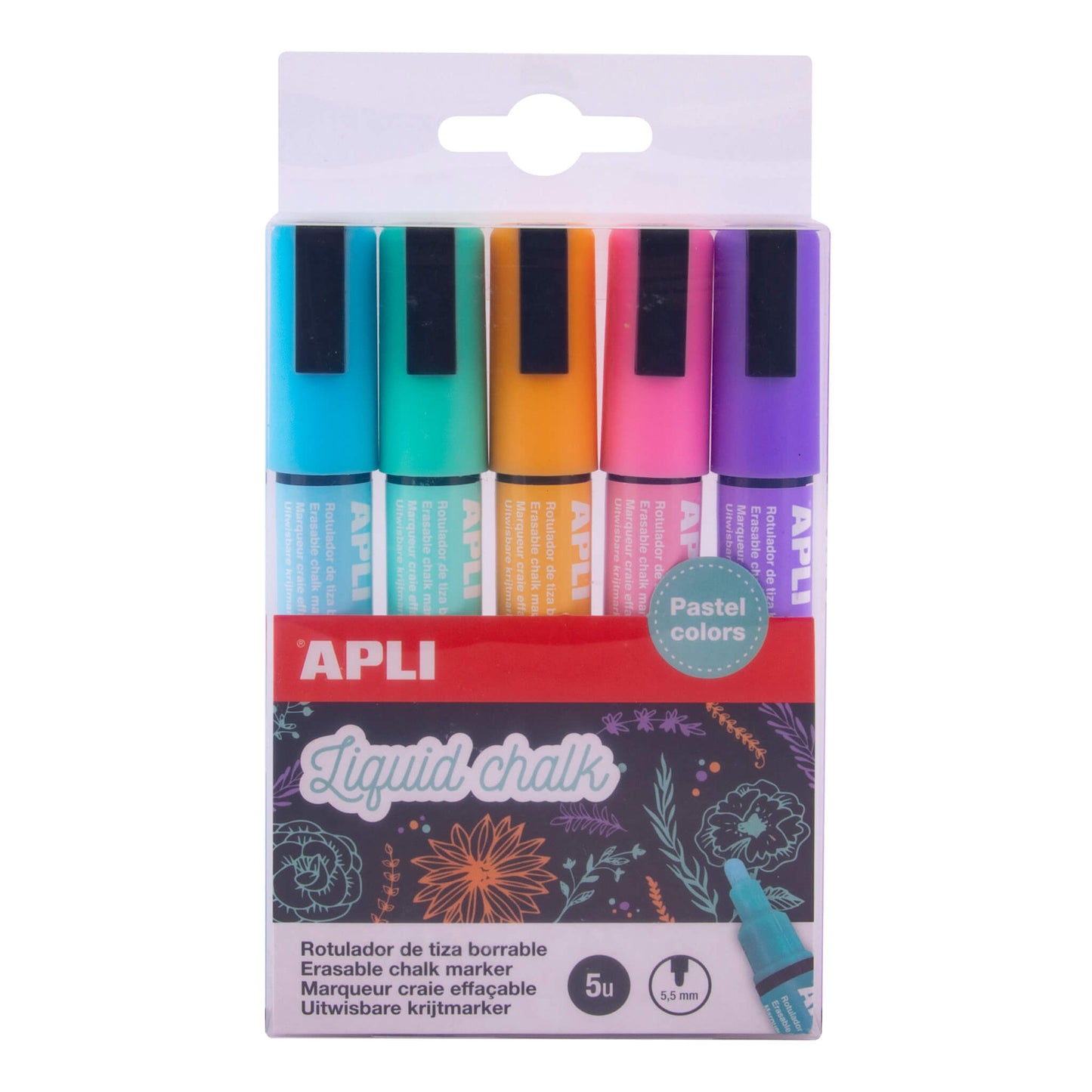 Apli Rotuladores tiza líquida 5 colores pastel