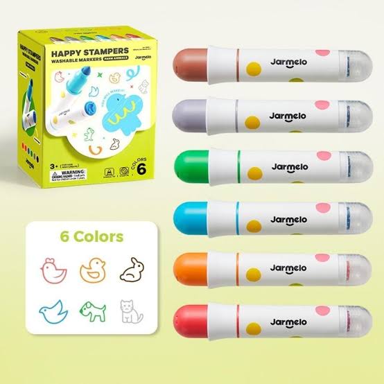 Jar Melo Rotuladores lavables con sellos de animales 6 colores