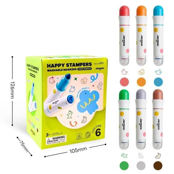 Jar Melo Rotuladores lavables con sellos de animales 6 colores