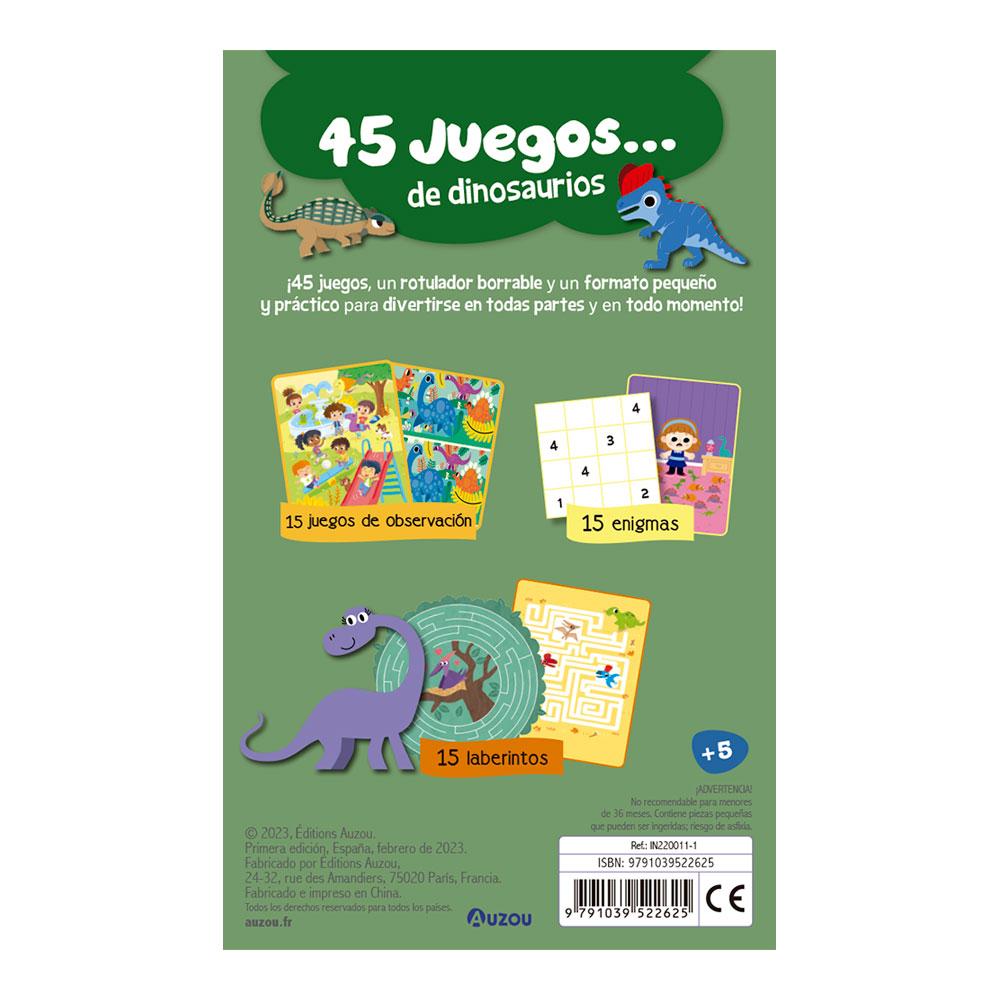 Auzou Libro pizarra 45 Juegos de dinosaurios