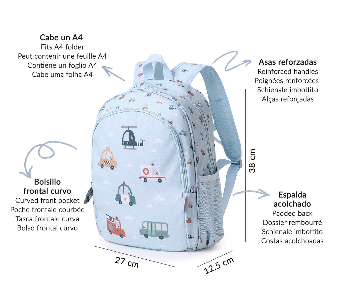 Tutete Mochila Mediana City Cars con llavero personalizable
