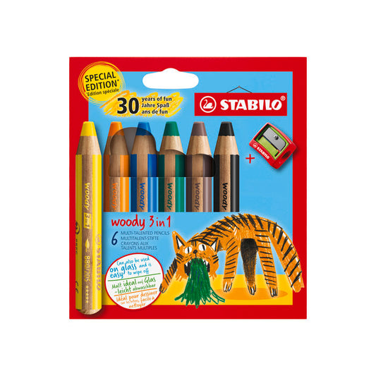 Stabilo Lápices Woody 3 en 1 Estuche 6 colores Tigre