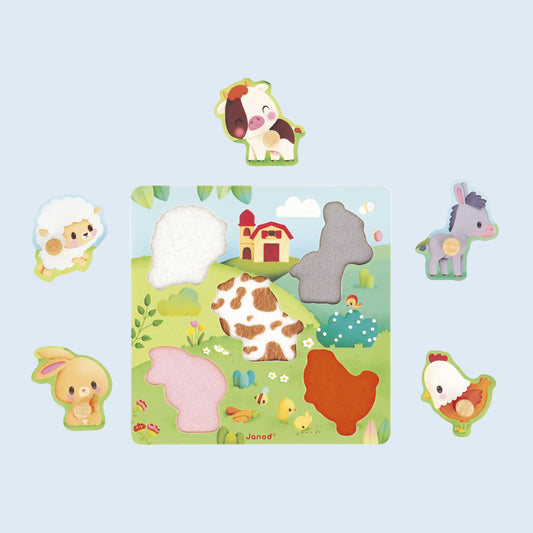 Janod Puzzle táctil 5 piezas encajables La granja