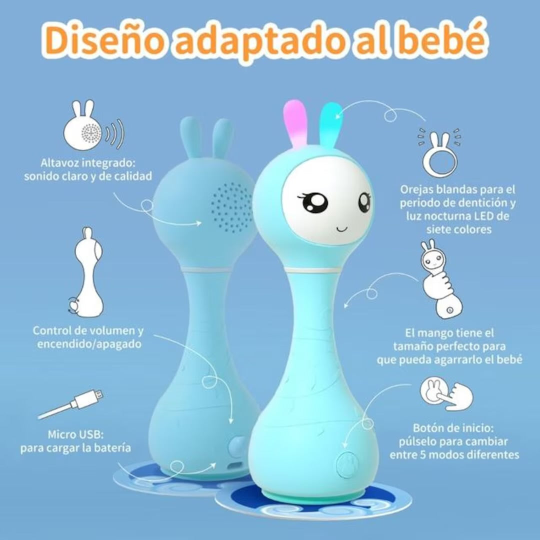 Alilo Smarty Bunny Azul Sonajero Interactivo e inteligente