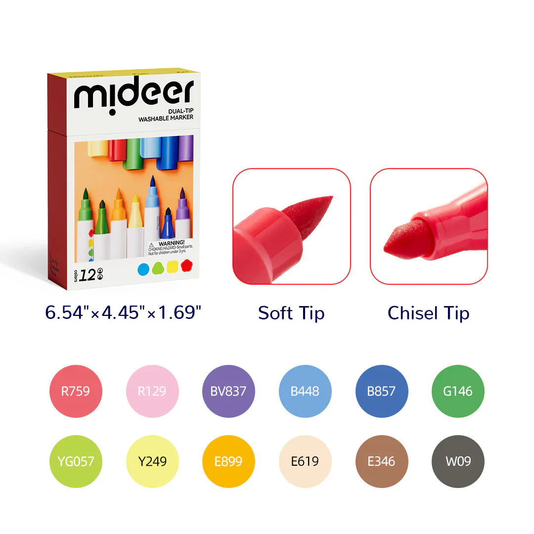 Mideer Rotuladores lavables doble punta 12 colores