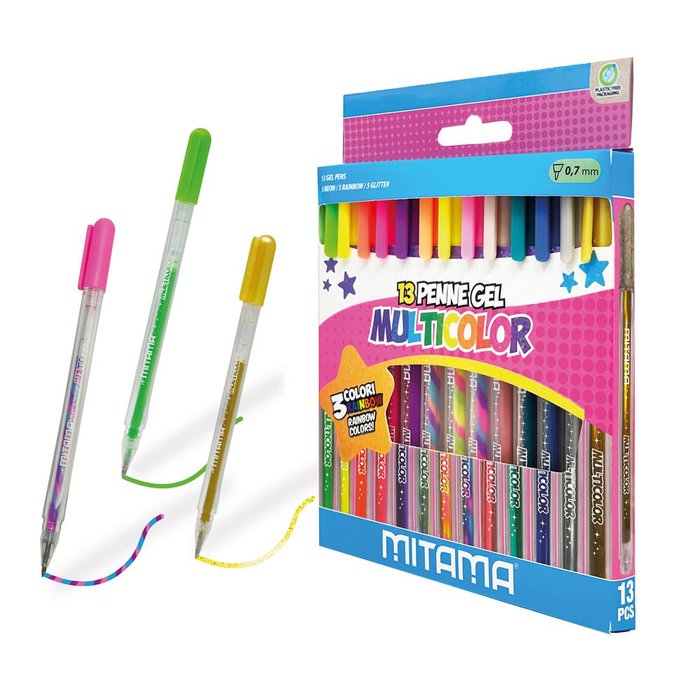Mitama Bolígrafos glitter flúor y arcoiris 13 colores