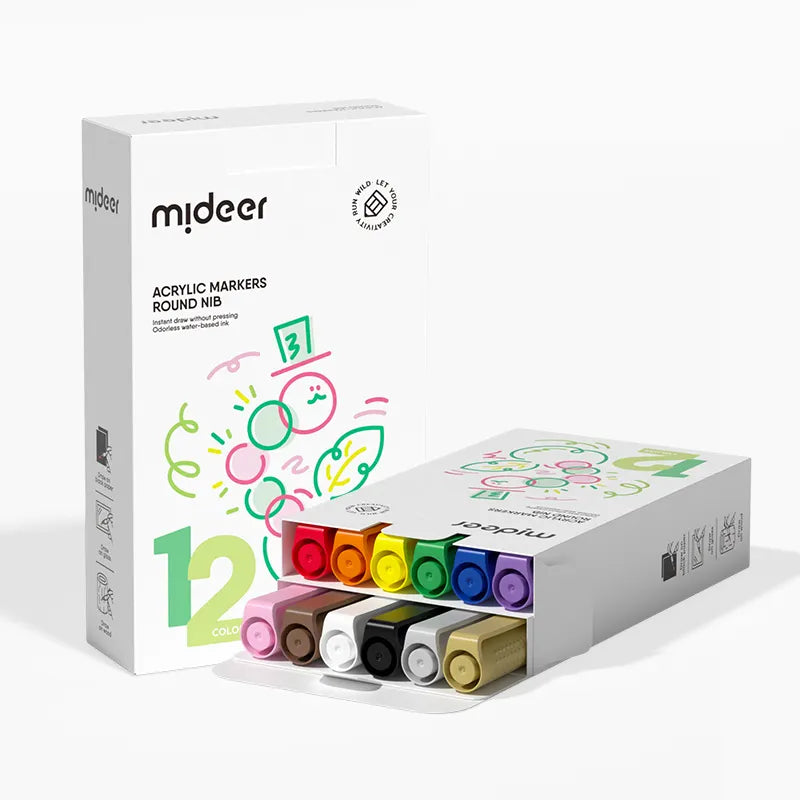 Mideer Rotuladores acrílicos punta mediana clásica 12 colores