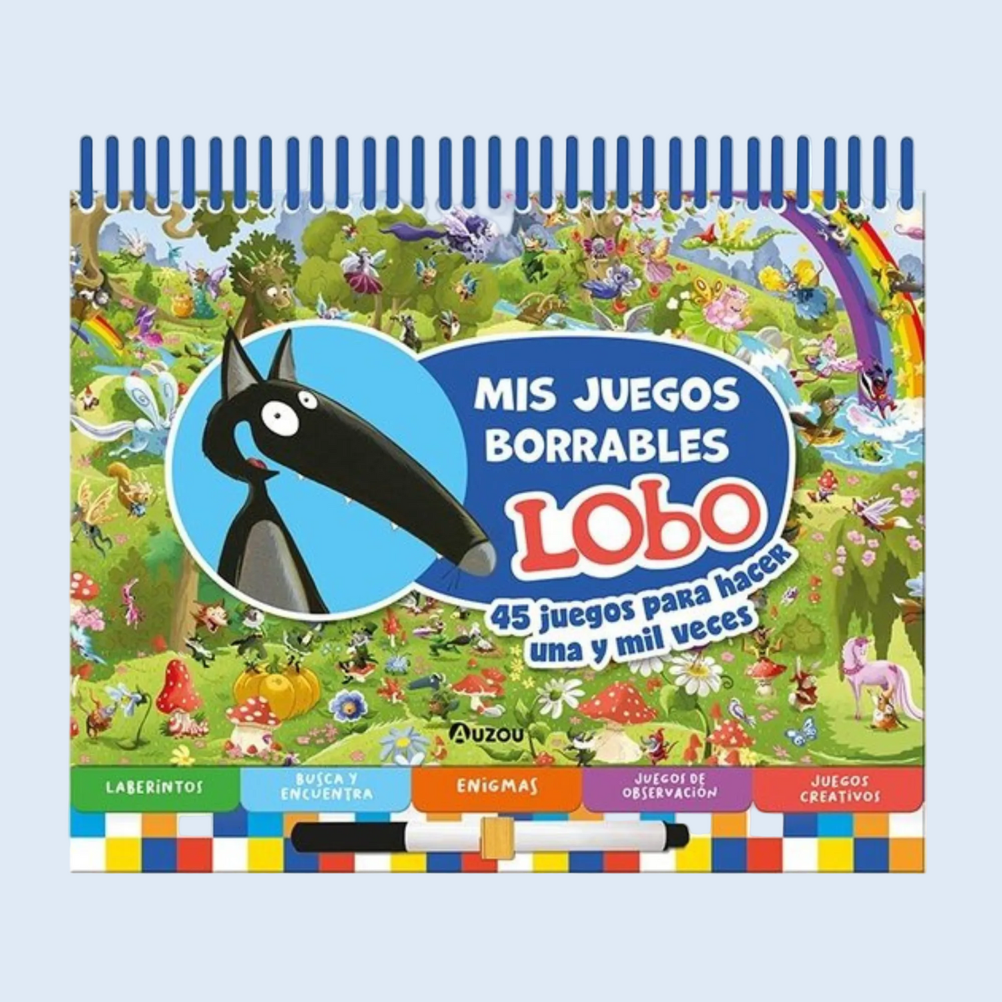 Auzou Mis juegos borrables Lobo 45 juegos para hacer una y mil veces