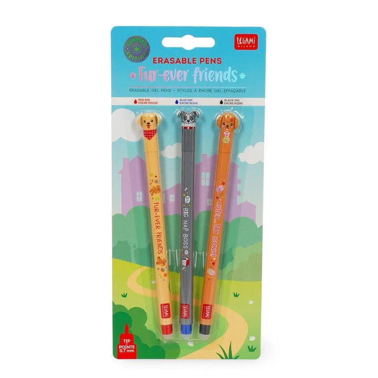 Legami Set 3 bolígrafos de gel borrables Fur ever Friends