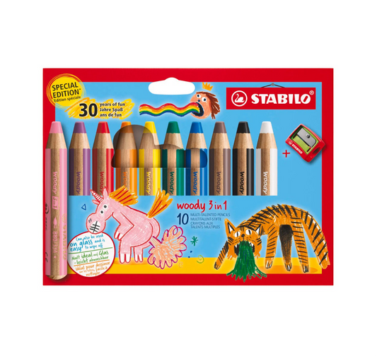 Stabilo Lápices Woody 3 en 1 Estuche 10 colores Animales