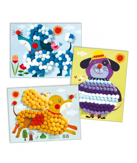 Djeco Collage Perros con pompones