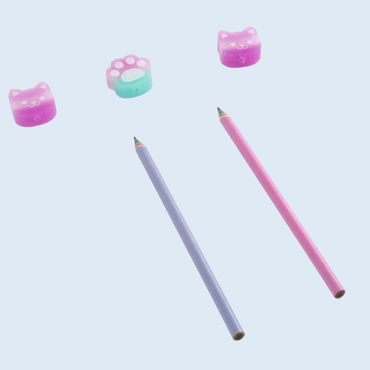 Kidea Pack lápices y gomas aromáticas Gatitos