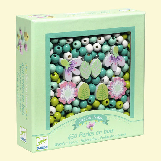 Djeco Perlas de madera flores y hojas