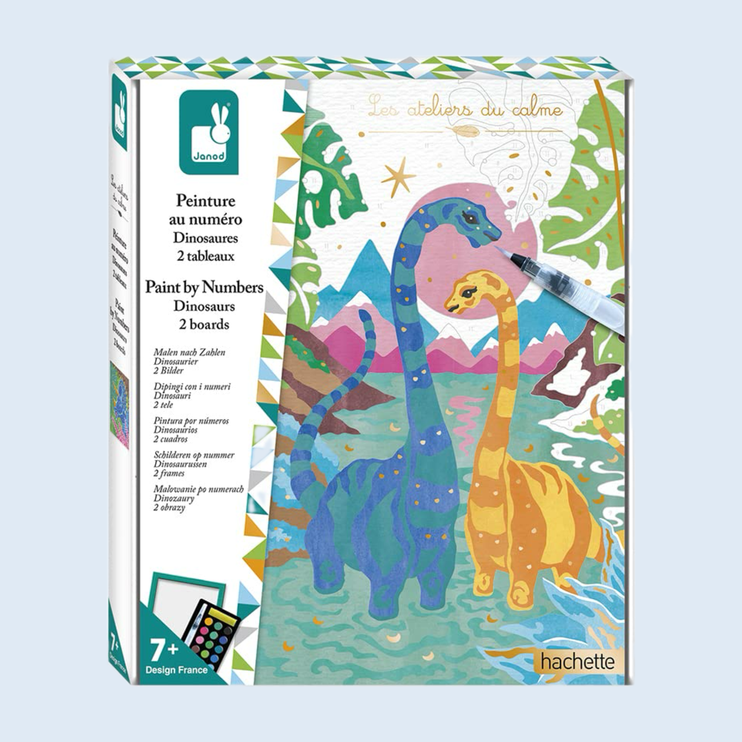 Janod Kit creativo Pintura por números acuarelas 7 años Dinosaurios