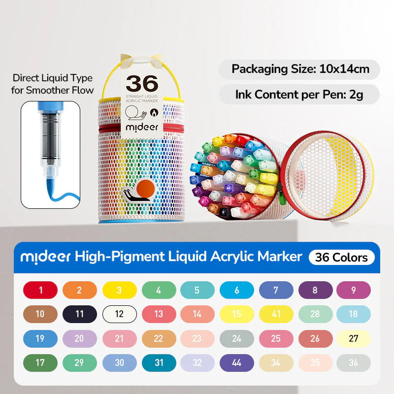 Mideer Rotuladores acrílicos punta pincel 36 colores