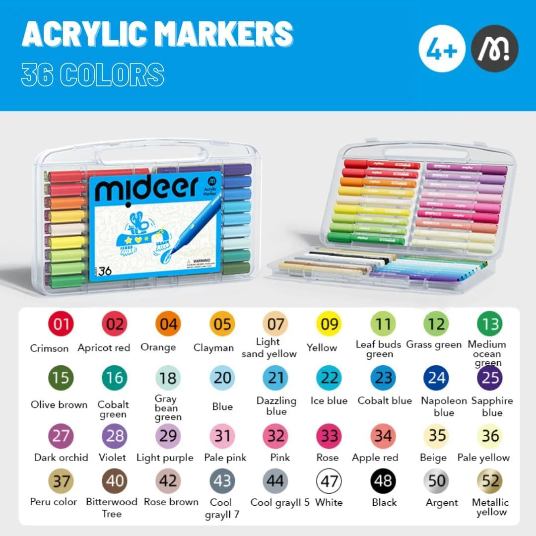 Rotuladores acrílicos punta pincel Maletín 36 colores - Mideer