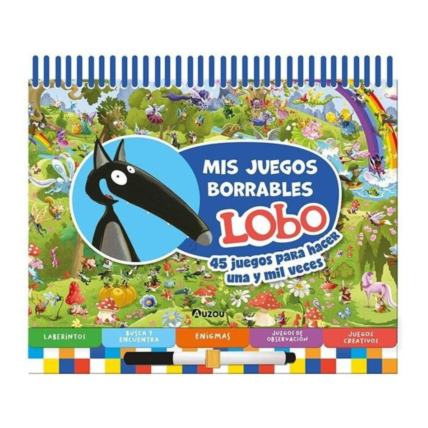 Auzou Mis juegos borrables Lobo 45 juegos para hacer una y mil veces