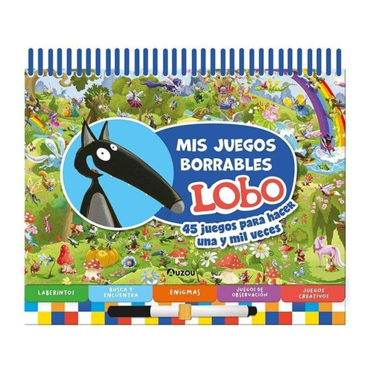 Auzou Mis juegos borrables Lobo 45 juegos para hacer una y mil veces