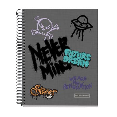 Miquelrius Cuaderno A5 Cuadrículado 120h 70g 4 bandas colores Graffitti