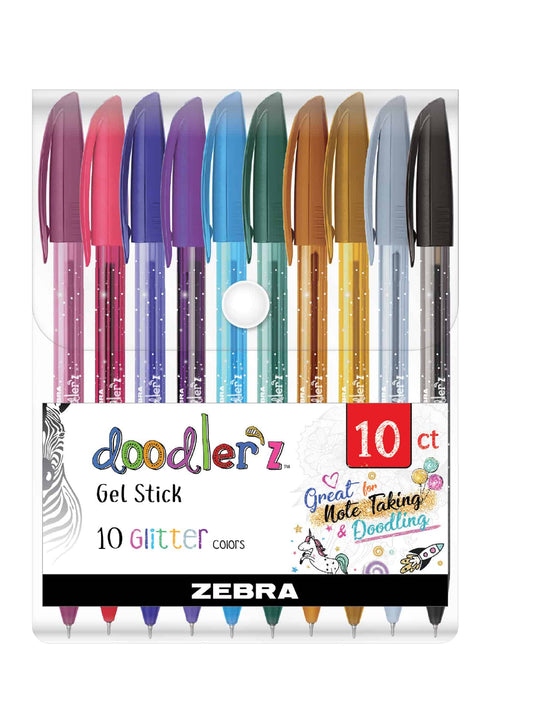 Zebra pack de 10 bolígrafos de gel brillantes
