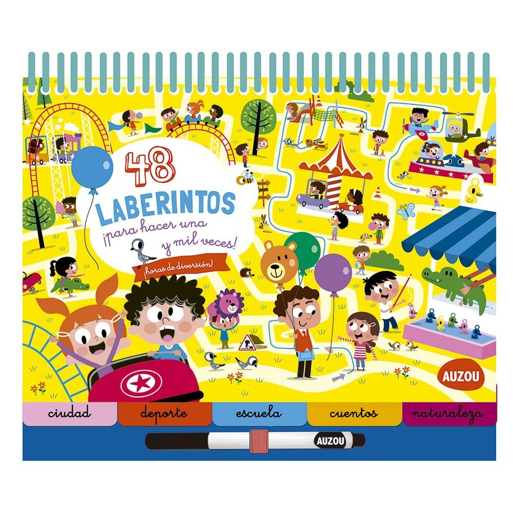 Auzou Libro pizarra 48 Laberintos para hacer una y mil veces ¡Horas de diversión!