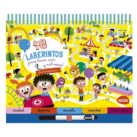 Auzou Libro pizarra 48 Laberintos para hacer una y mil veces ¡Horas de diversión!