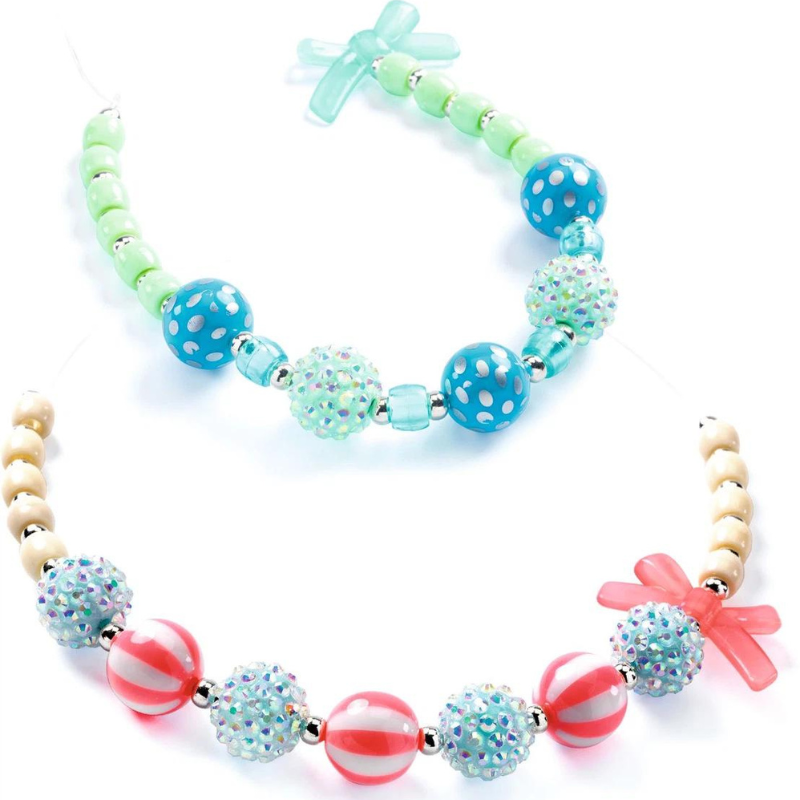Djeco Perlas plateadas turquesa y coral