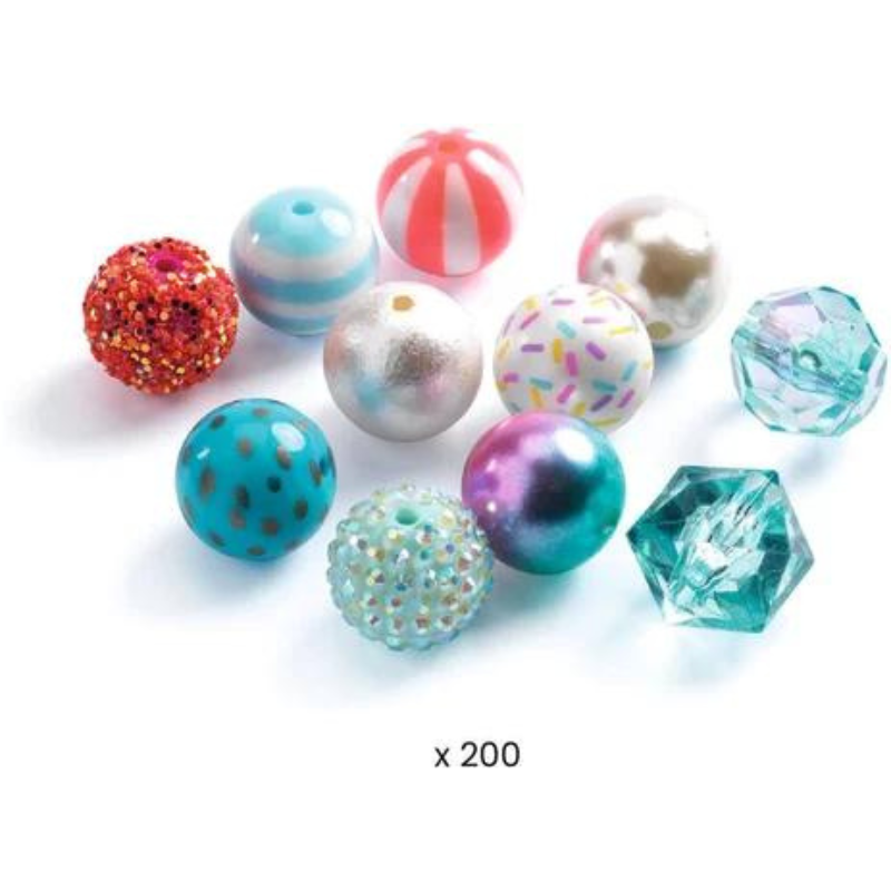 Djeco Perlas plateadas turquesa y coral