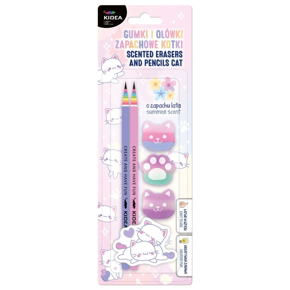 Kidea Pack lápices y gomas aromáticas Gatitos
