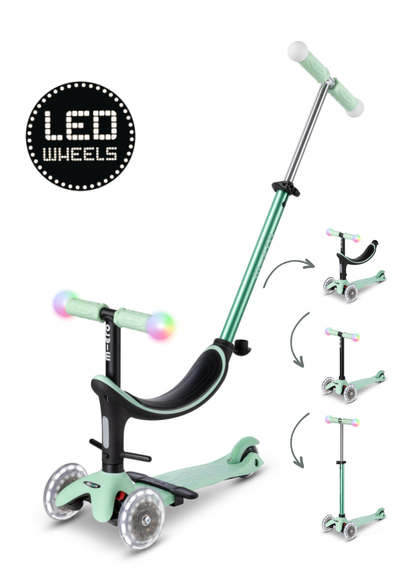 Micro Patinete Mini2Grow Deluxe Magic Led Menta