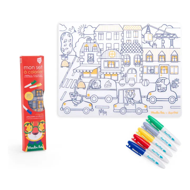 Moulin Roty Mantel grande de silicona para colorear Rojo ciudad