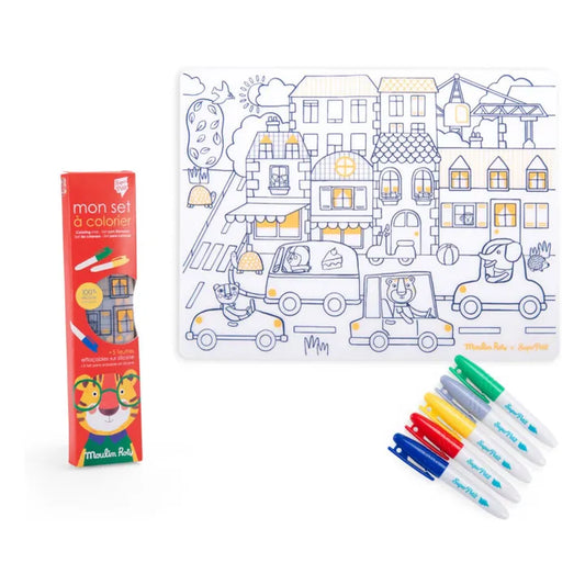 Moulin Roty Mantel grande de silicona para colorear Rojo ciudad