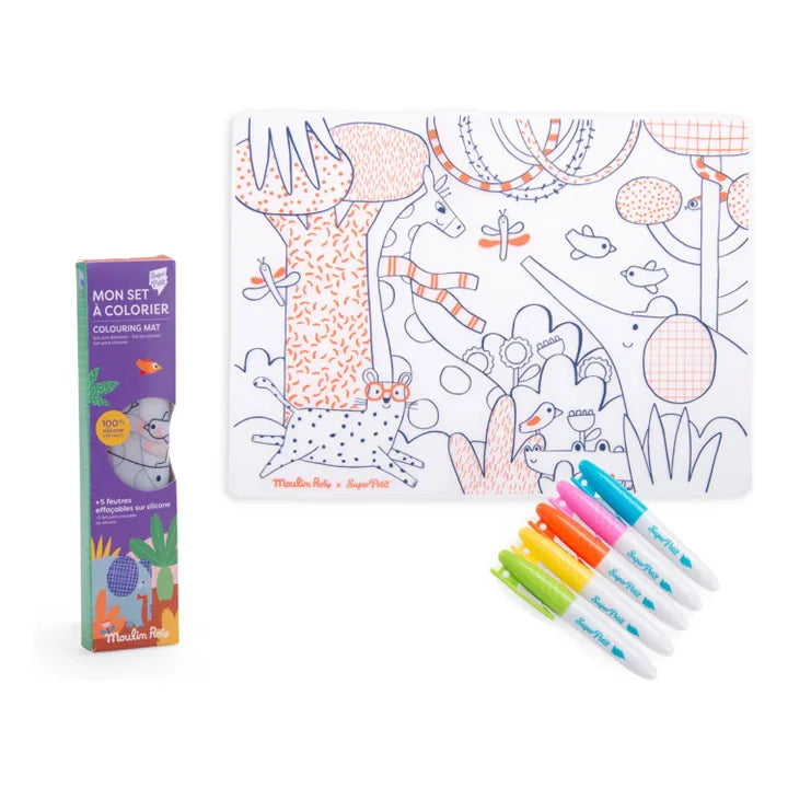 Moulin Roty Mantel grande de silicona para colorear Violeta animales